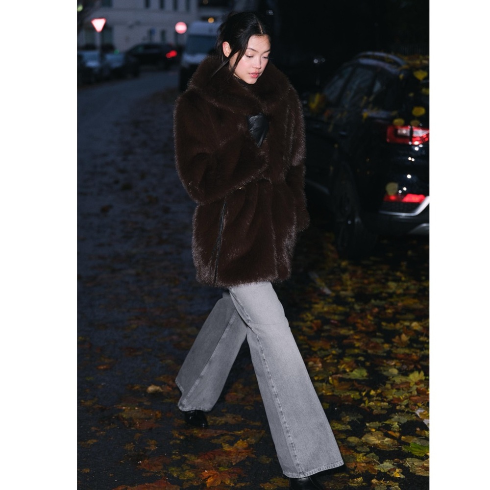 Zara FAUX FUR COAT WITH BELT - Picture 3 of 13